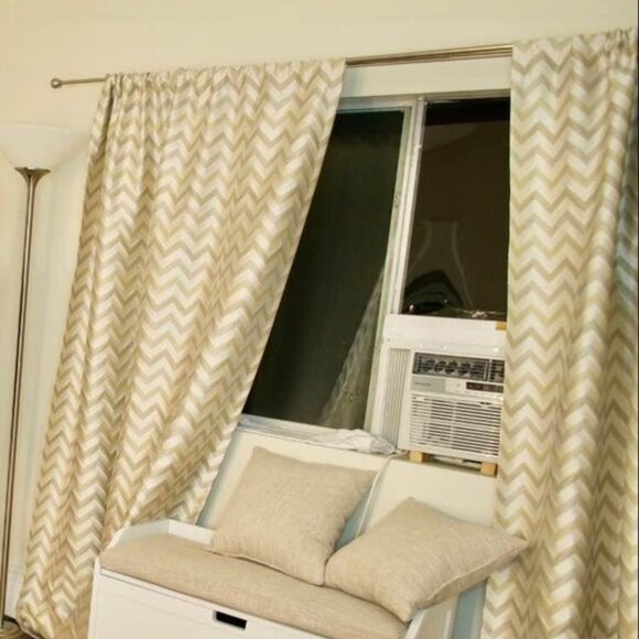 2 High End Custom Luxury Chevron 50W x 84L Cream Blackout Curtains - Picture 1 of 8